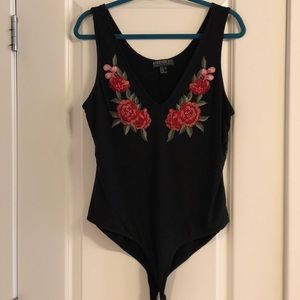 Flower Detail Bodysuit In Black